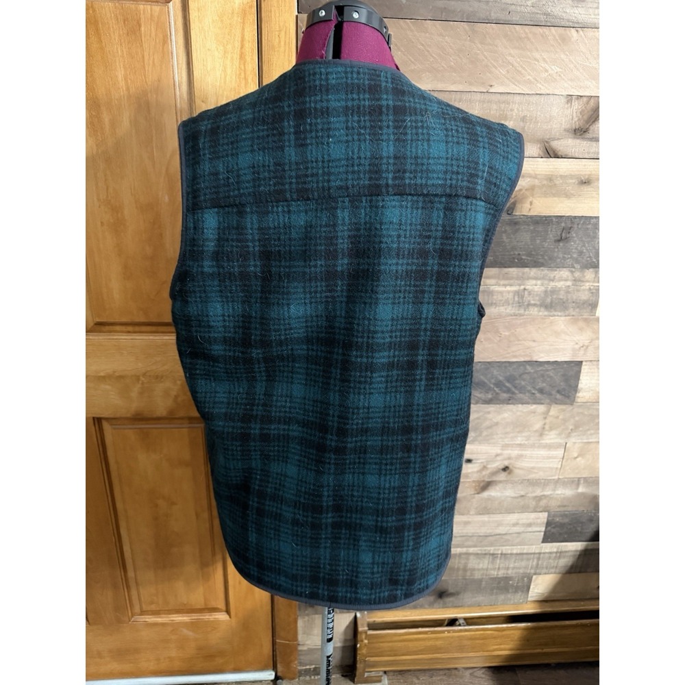 LL BEAN Vest Men's Size Med Wool Blend Sherpa Lined Plaid Green (EUC*WARM) - Picture 2 of 6